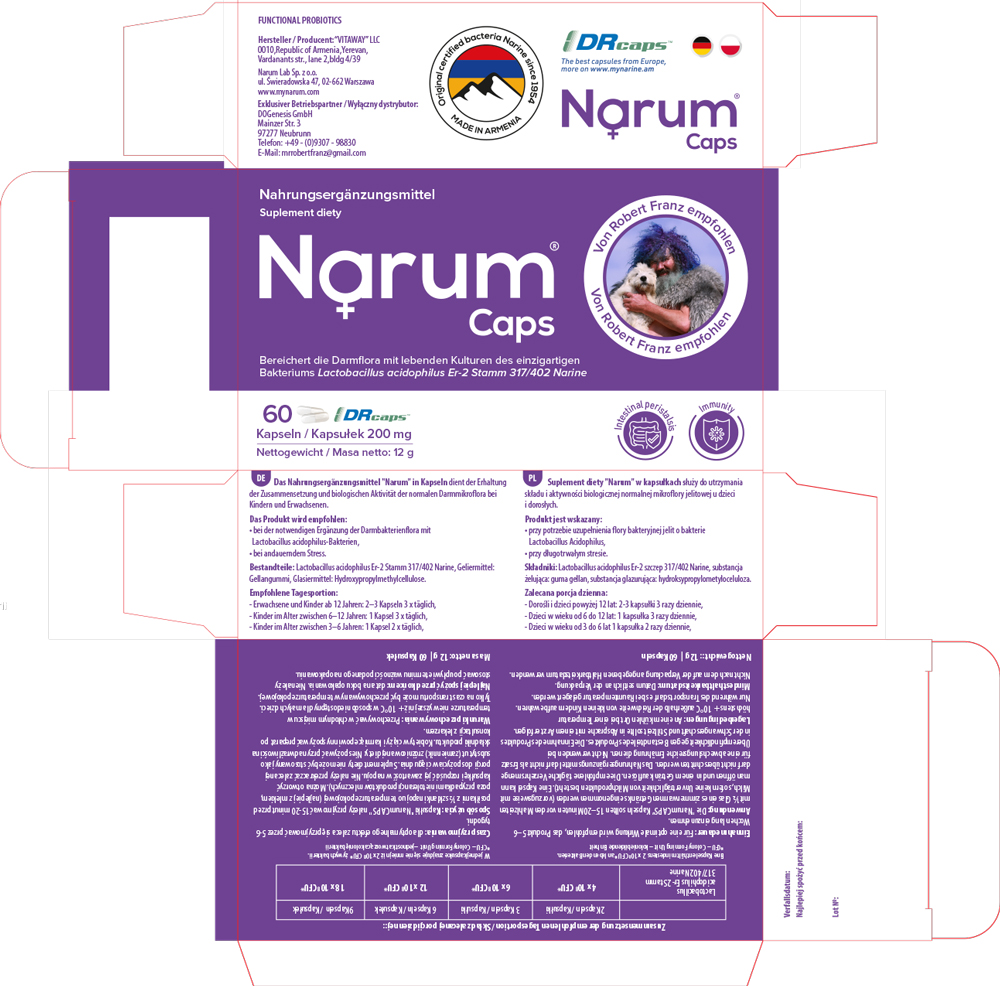 Narum Caps - 60 Kapseln (inklusive Buch - Monographie des Stammes - Lactobacillus Acidophilus ER-2)